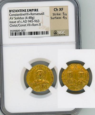 BYZANTINE  EMPIRE  CONSTANTINE VII - JESUS CHRIST AD 94 GOLD COIN ~ NGC  CH XF  5x4 ~ 3