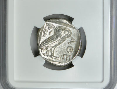 ATTICA, ATHENS  440-404 BC  TETRADRACHM  ATHENA OWL,  OLIVE FIG  ~ NGC AU 5x4 ~ 5