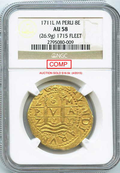 Peru 8 Escudos 1711 "1715 Plate Fleet" NGC 55 10