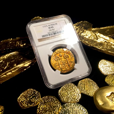 Peru 8 Escudos 1727 "Double Date" NGC 45 Only 2 Known 2