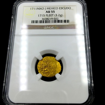 Mexico 1 Escudo 1711 "1715 Plate Fleet Shipwreck" NGC 55 2