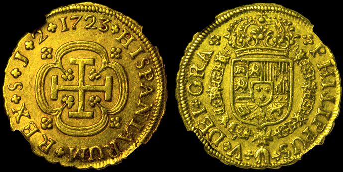 Spain 2 Escudos 1723 "Dated" NGC 53 Only 1 Known
