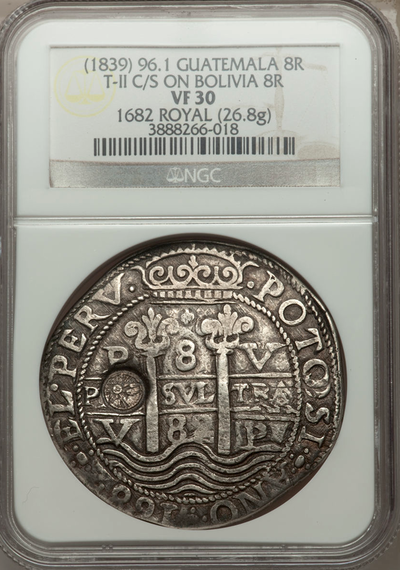 BOLIVIA  POTOSI  8 REALES  1682  "ROYAL"  CHARLES II ~ NGC 30 ~ 3