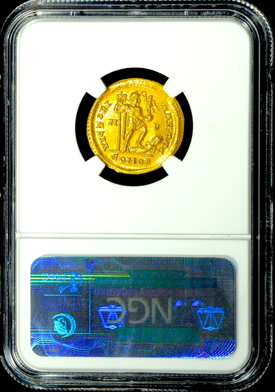 ROMAN EMPIRE, HONORIUS 393-423 AD, AV SOLIDUS NGC AU 5x3 MILAN MINT PERFECT STRIKE-HIGH LUSTER! 6