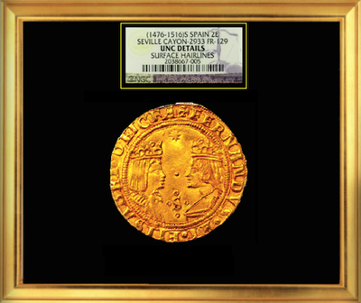 SPAIN  1476  2 EXCELLENTES  "FERDINAND & ISABEL"  NGC UNC 2