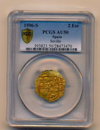 Spain 2 Escudos 1596 "Dated" PCGS 50 3