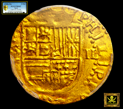Spain 2 Escudos 1556-98 PCGS 62 Finest Known 2