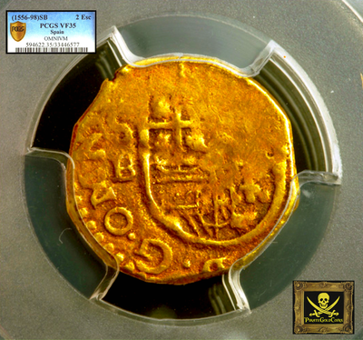 Spain 2 Escudos 1556-98  PCGS 35 4