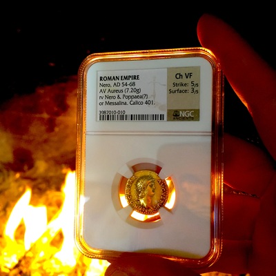ROMAN EMPIRE  "NERO"  54-68 AD  AV AUREUS  ~ NGC CH XF 5x3 ~ NERO CAESAR AUGUSTUS POMPEII 4