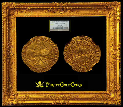 BELGIUM  1346-84  "KNIGHT RIDER" GOLD FRANC A' CHEVAL FLANDERS    ~ NGC 62 ~ 3