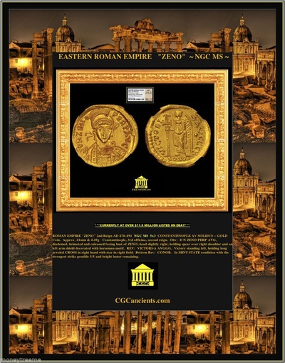 ROMAN EMPIRE "ZENO" 2nd Reign AD 476-491 ~ NGC MS 5x3 CONSTANTINOPLE AV SOLIDUS – GOLD Coin 3