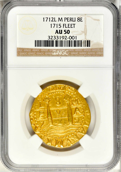 Peru 8 Escudos 1712 "1715 Plate Fleet" NGC 50 Double Date 3