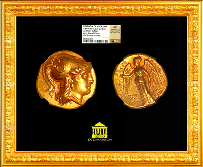 KINGDOM of MACEDON- ALEXANDER III THE GREAT! 336BC NGC AU 5X5 AV STATER ATHENA – SELEUCID 3
