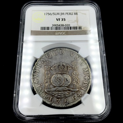 PERU  1756/5  8 REALES  PILLAR DOLLAR  ~ NGC 35 ~ 2
