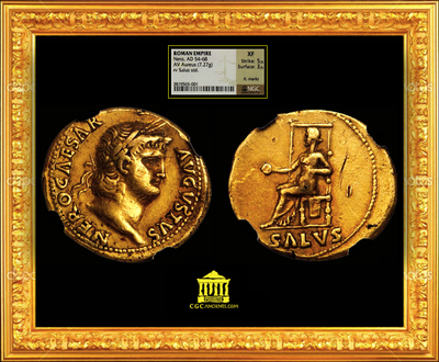 ROMAN EMPIRE "NERO" 54-68 AD  AV AUREUS ~ NGC XF 5x3 ~ ! NERO CLAUDIUS CAESAR AUGUSTUS  "POMPEII TREASURE" 2