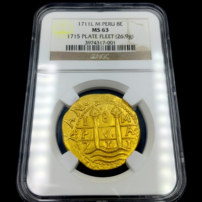 Peru 8 Escudos 1711 "1715 Plate Fleet" NGC 63 2nd Finest Known 8