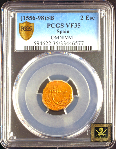 Spain 2 Escudos 1556-98  PCGS 35 3