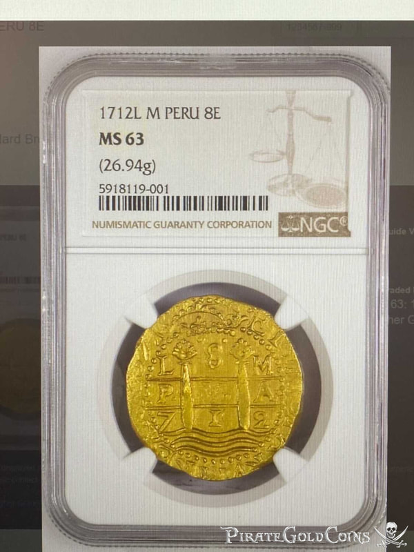 Peru 8 Escudos 1712 "from 1715 Fleet Shipwreck" NGC 63