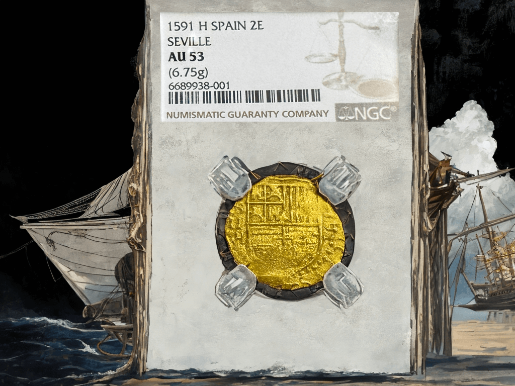 Spain 2 Escudos 1591 "Date!" NGC 53 8