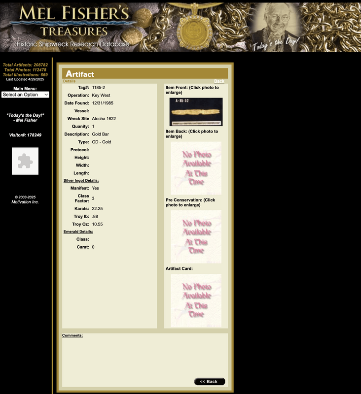 Atocha 1622 Shipwreck Gold Bar 10.5 Oz 31