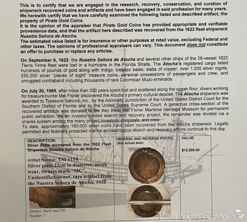 Silver Plate from the 'Atocha 1622 Shipwreck' 5