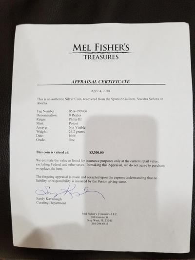 Atocha 8 Reales 1622 "Mel Fisher COA" Grade 1 Pirate Gold Coins Shipwreck 5