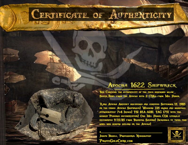 Silver Bowl "Atocha 1622 Shipwreck" with 2 COA's from Mel Fisher/ Salvors 2