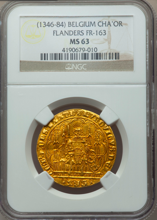 BELGIUM 1346-84 LOUIS de MALE CHAISE d'Or ~ NGC 63 ~