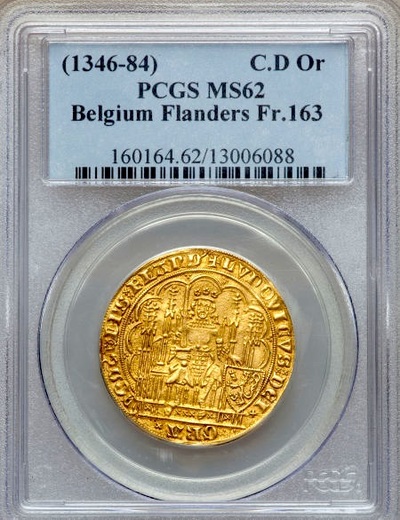 BELGIUM  1346-84  LOUIS de MALE CHAISE d'Or   ~ PCGS 62 ~ 5