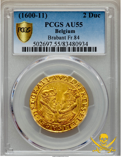 Belgium  2 Ducat  1600-11  "King Albert & Isabella"  PCGS 55 2