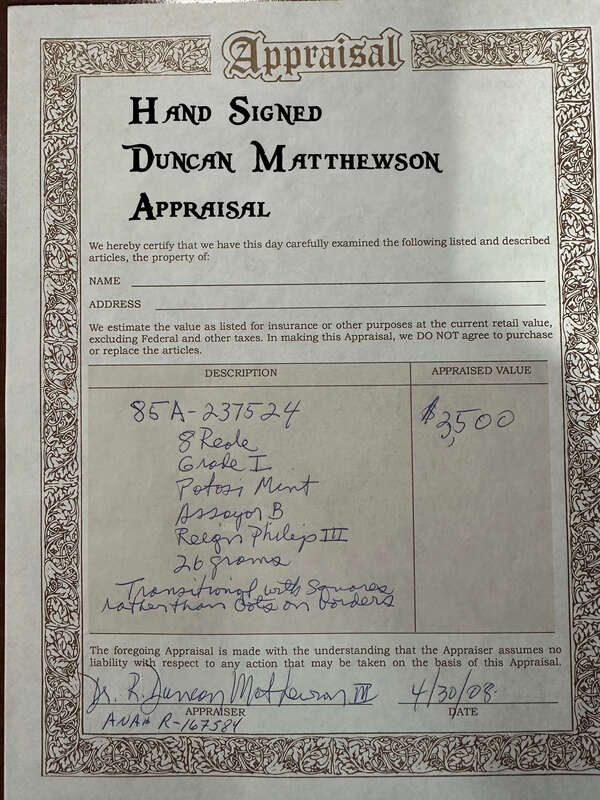 Bolivia 8 Reales 1598-1603 "Atocha Research Collection" PCGS VF 12