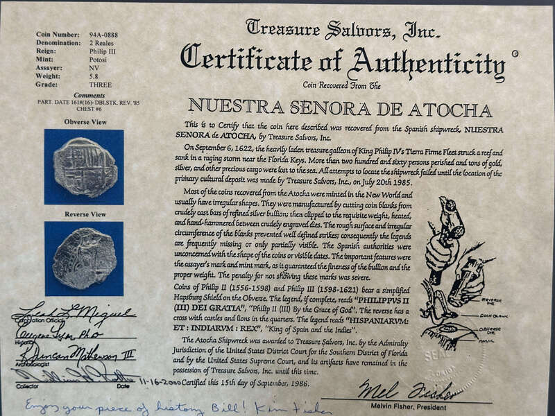 ​Bolivia 2 Reales 1618 "Atocha 1622 Shipwreck" PCGS VF 2