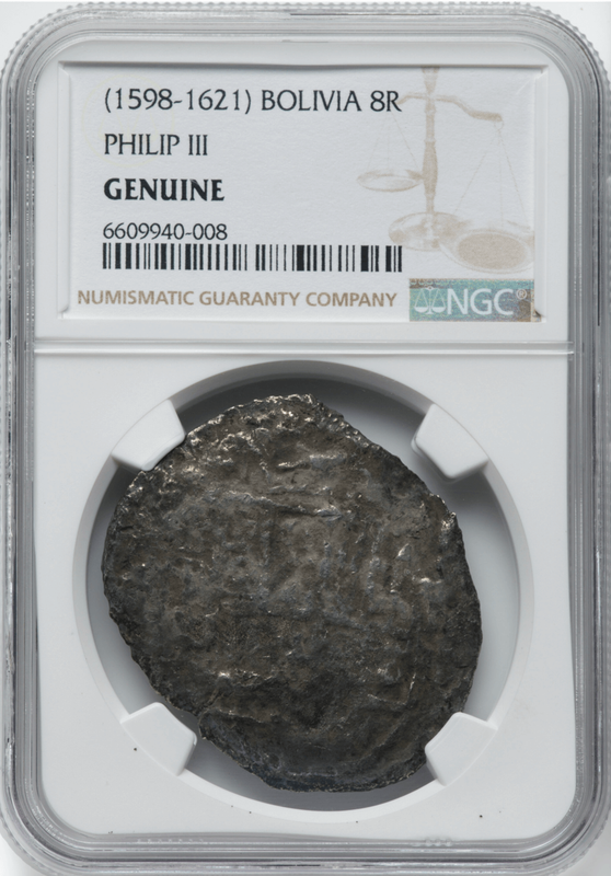 Bolivia 8 Reales 1598-1621 "Hand sig. 1975 - Atocha Shipwreck" NGC Genuine 2