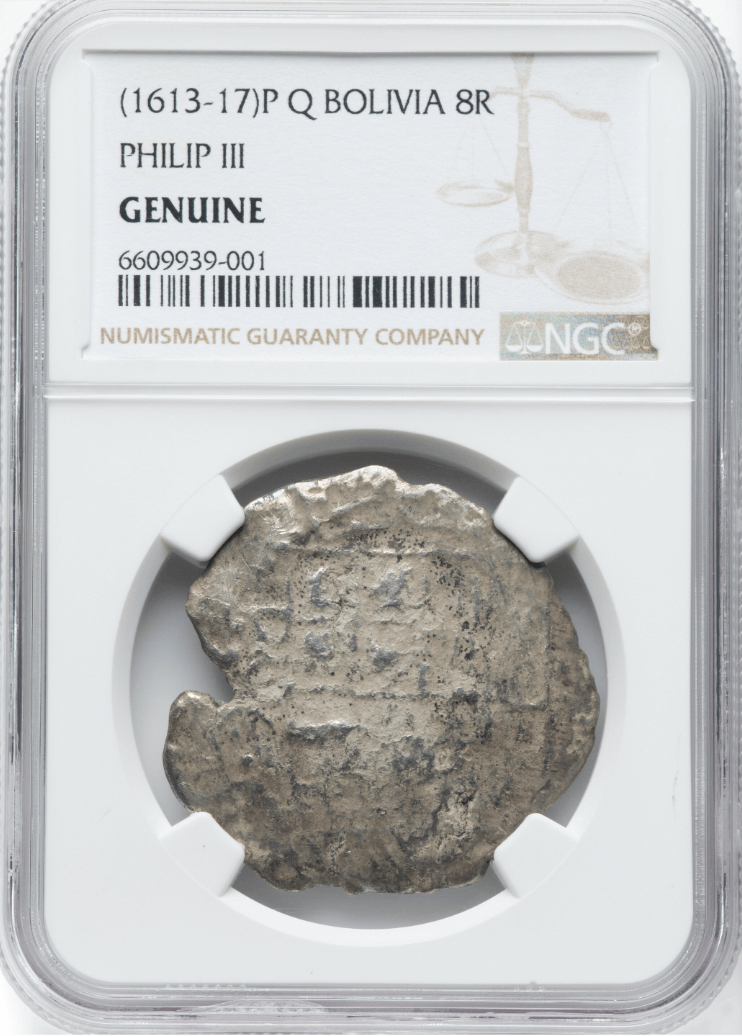 Bolivia 8 Reales 1613-17 "Hand sig. 1976 - Atocha Shipwreck" NGC Genuine 2