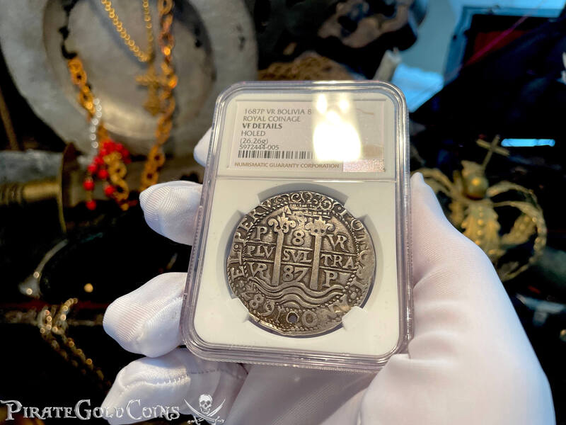 Bolivia 8 Reales 1684 "Royal Coinage- Triple Dated" NGC VF 5