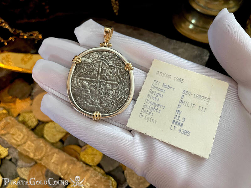 Bolivia 8 Reales 1598-1621 "Atocha 1622 Shipwreck" 14kt Prongs & Bail 13