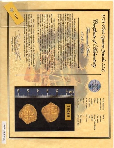 Colombia "Full Error Date" Backwards 6, 9 and 6"  2 Escudos 1696  NGC 63   "1715 Plate Fleet Shipwreck - 300th Anniversary Find" 12