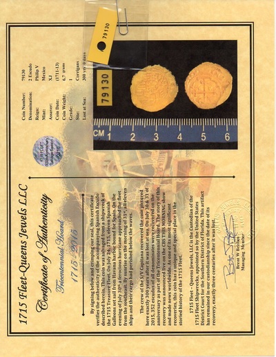 Mexico 2 Escudos 1711-13  "1715 Plate Fleet 300th Anniversary" Gold Cob Doubloon Queen's Dowery! Cross  NGC 63 13