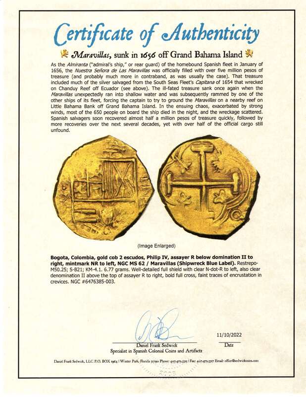 Colombia 2 Escudos 1642-63 "1715 Fleet Shipwreck" NGC 62 6