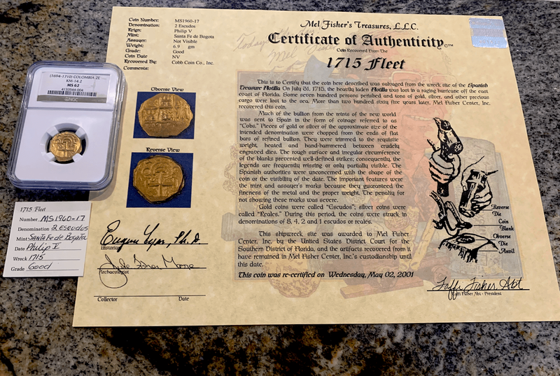 Colombia 2 Escudos 1694-1710 "1715 Fleet Shipwreck" NGC 62 4