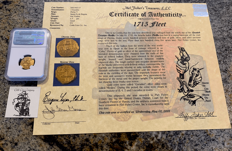 Colombia 2 Escudos 1694-1710 "1715 Fleet Shipwreck" NGC 62 5