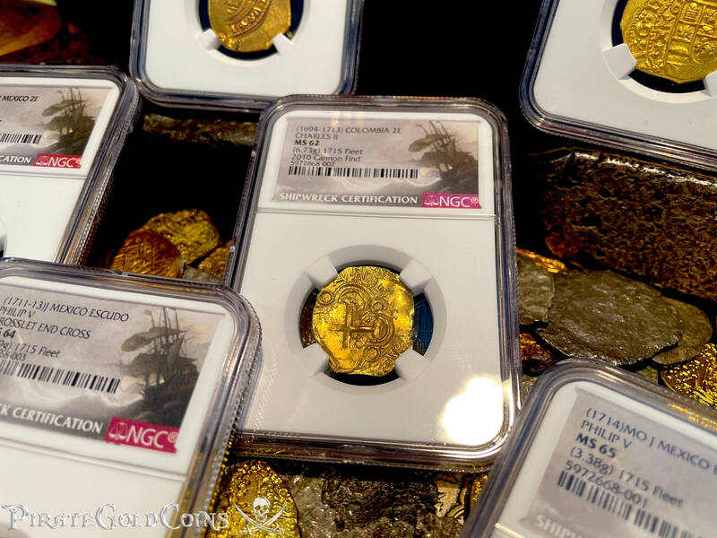 Colombia 2 Escudos 1694-1713 "Cannon Find! From the 1715 Fleet Shipwreck" NGC 62 4