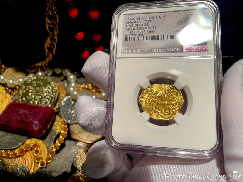 Colombia 2 Escudos 1700-13 "1715 Fleet Shipwreck" NGC UNC 4