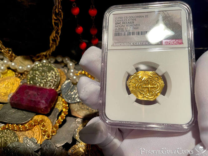 Colombia 2 Escudos 1700-13 "1715 Fleet Shipwreck" NGC UNC