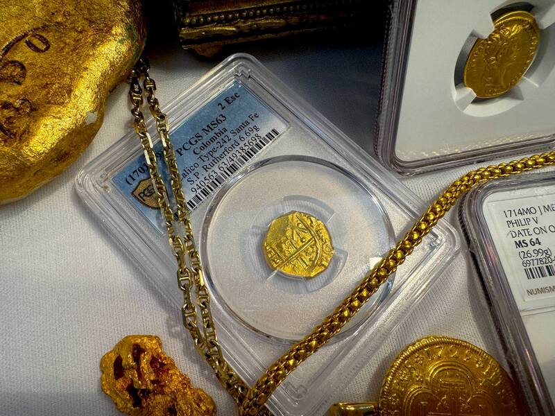 Colombia 2 Escudos 1701-1709 "1715 Fleet Shipwreck" PCGS 63 23