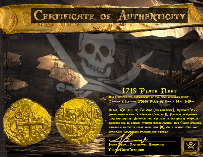 Colombia 2 Escudos 1701-1709 "1715 Fleet Shipwreck" PCGS 63 24