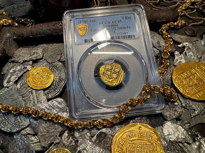 Colombia 2 Escudos 1701-14 "1715 Fleet Shipwreck" PCGS 55 21