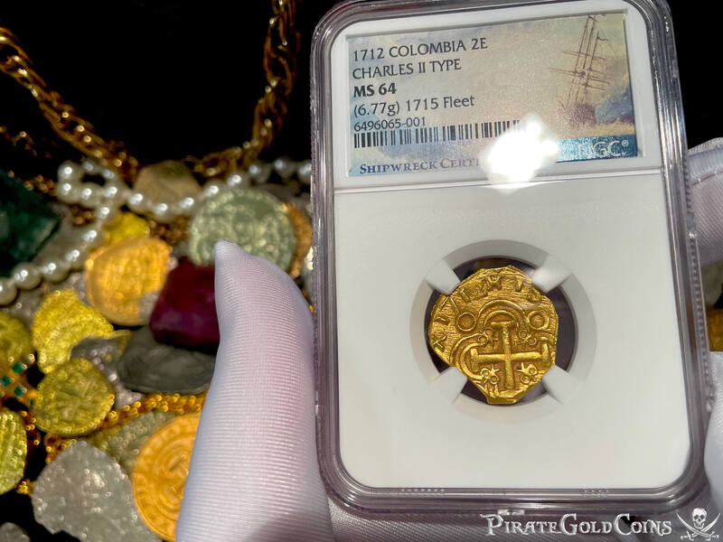 Colombia 2 Escudos 1712 "Dated! 1715 Fleet Shipwreck" NGC 64 2
