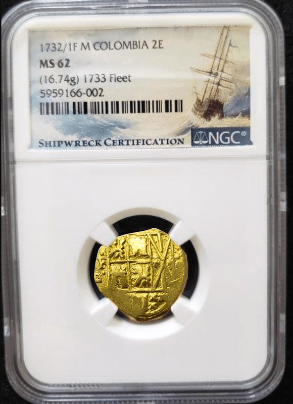 Unique! Colombia 2 Escudos 1732/1 "From 1733 Fleet Shipwreck!" NGC 62