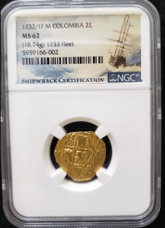 Unique! Colombia 2 Escudos 1732/1 "From 1733 Fleet Shipwreck!" NGC 62 6